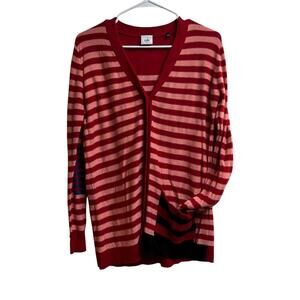 Cabi Cranberry Picnic Cardigan Summer Stripe Cotton Sweater Small